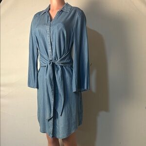 Midnight Velvet Women’s Summer Dress Button Down Bell Sleeve Belted Sz S